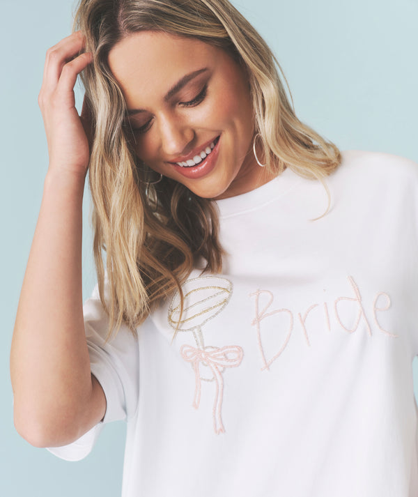 Bride Champagne Coupe Beaded Tee - White