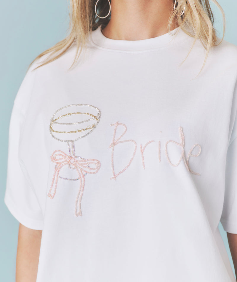 Bride Champagne Coupe Beaded Tee - White