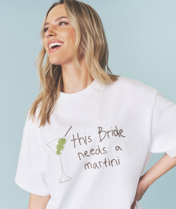Bride Needs a Martini Beaded Tee - White