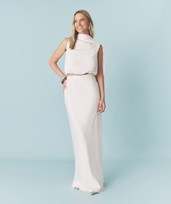 Satin Bias Maxi Skirt - Cream