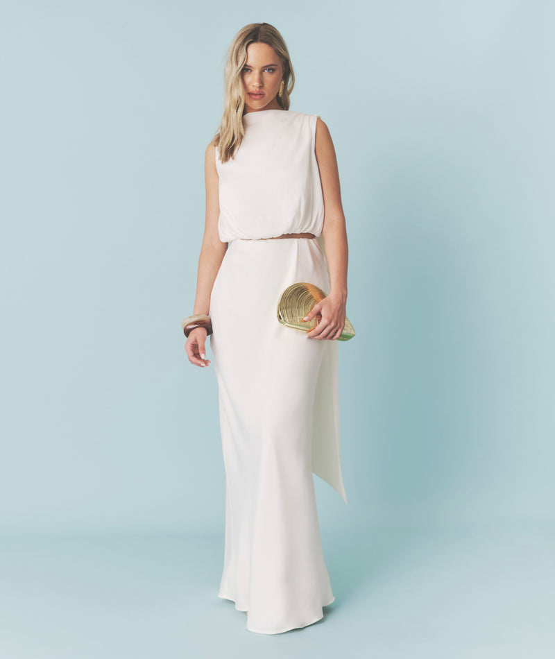 Satin Bias Maxi Skirt - Cream