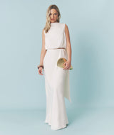 Satin Drape Detail High Neck Top - Cream