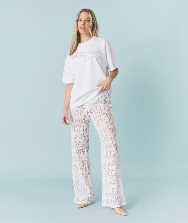 Lace Stretch Pants - White