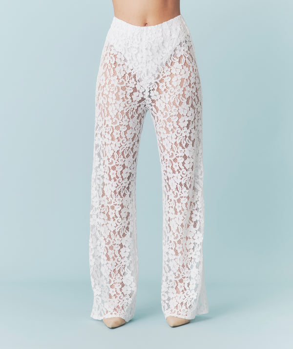 Lace Stretch Pants - White