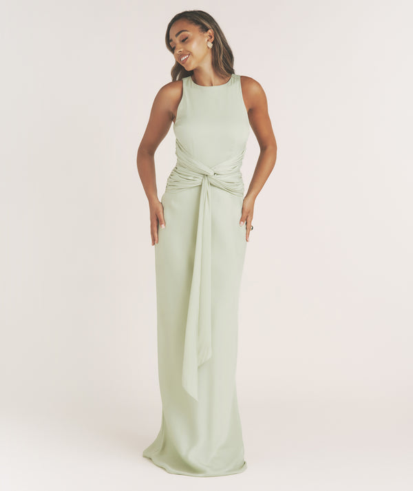 Racer Neck Knot Detail Maxi Dress - Sage