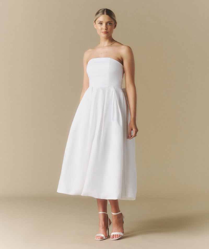 Bandeau Bow Back Pleated Midi Dress White Six Stories