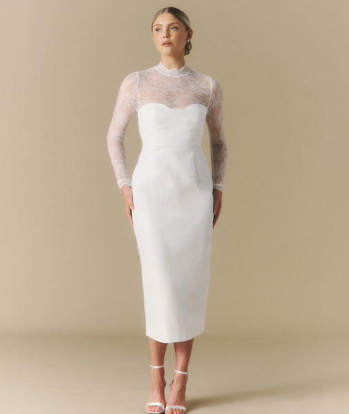 chinese dress ladies Lace Sleeve Cup Detail Midi Dress