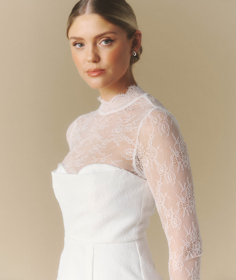 Six Stories Women's Lace Sleeve Cup Detail Midi Dress - White - Casual dresses Six Stories Women's Lace Sleeve Cup Detail Midi Dress - White - Casual dresses