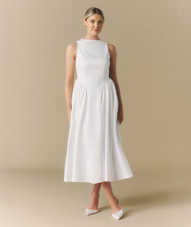 white drop waist midi dress Cotton Broderie Mint Velvet 35% Polyester Six Stories Women's Penelope Bow