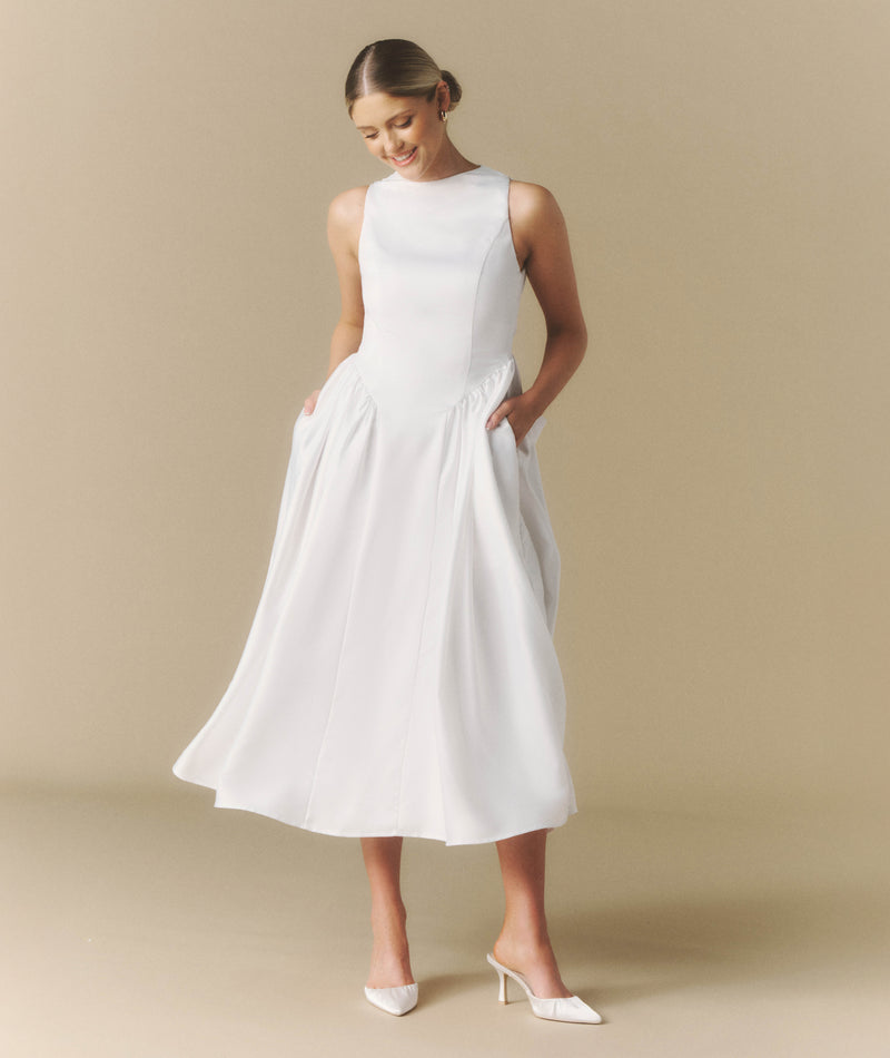 Six Stories Women's Penelope Bow Back Midi Dress - White - Casual Dresses Six Stories Women's Penelope Bow Back Midi Dress - White - Casual Dresses