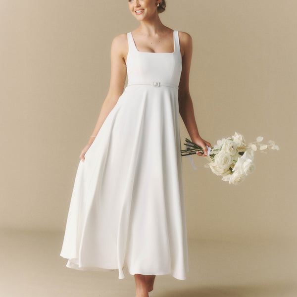 Square Neck Belted Midi Dress