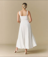 Margot Square Neck Belted Midi Dress - White