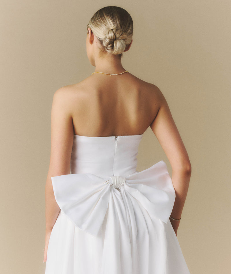 Bandeau Bow Back Pleated Midi Dress - White | Six Stories Bandeau Bow Back Pleated Midi Dress - White | Six Stories