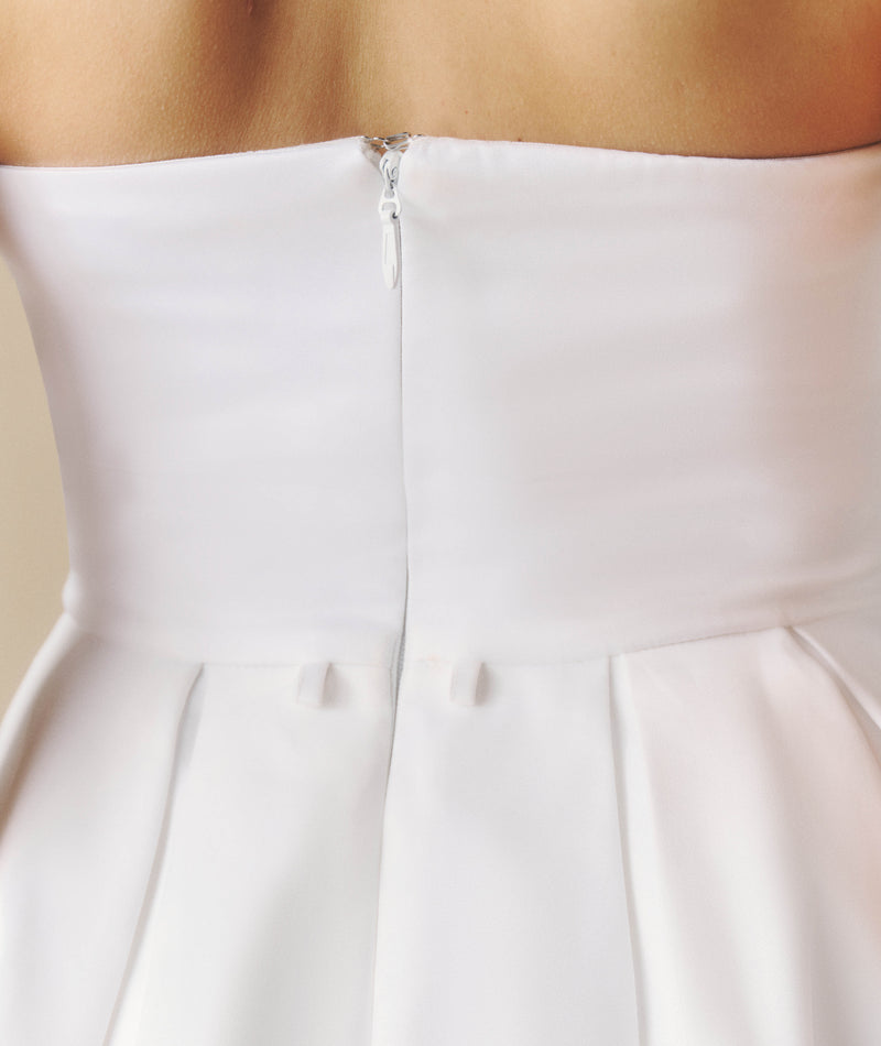 Bandeau Bow Back Pleated Midi Dress - White | Six Stories Bandeau Bow Back Pleated Midi Dress - White | Six Stories