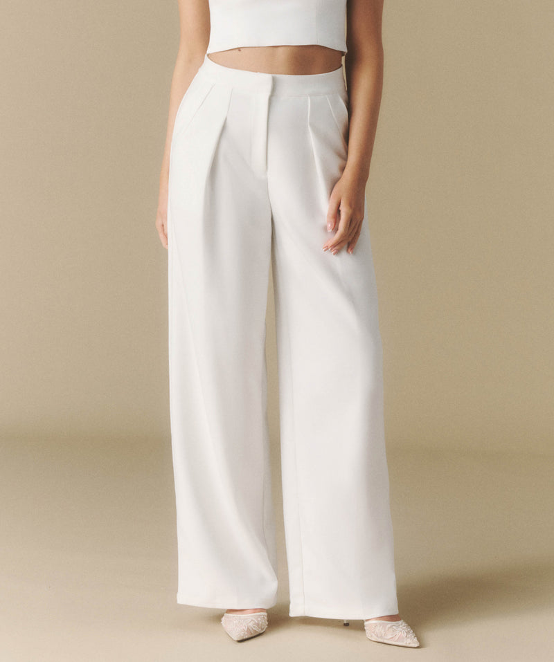 Pleated Wide Leg Trousers - Off White | Six Stories Pleated Wide Leg Trousers - Off White | Six Stories