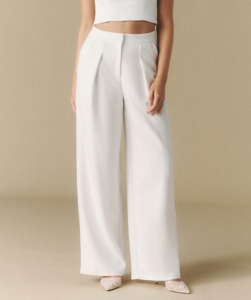 Pleated Wide Leg Trousers - Off White