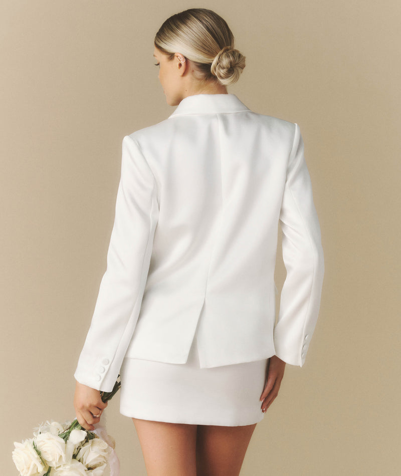Satin Tailored Jacket - White Six Stories Satin Tailored Jacket - White Six Stories