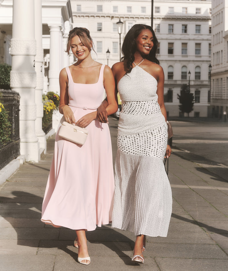 White Dress for Bridal Shower - White Bridal Dress - Polka Halter Neck Pleated Midaxi Dress - White- Size US 12 White Dress for Bridal Shower - White Bridal Dress - Polka Halter Neck Pleated Midaxi Dress - White- Size US 12