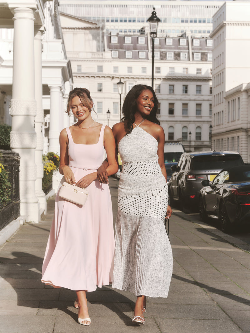 Square Neck Belted Midi Dress - Pale Pink