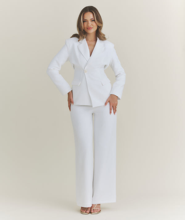 Wide Leg Tailored Pants - White