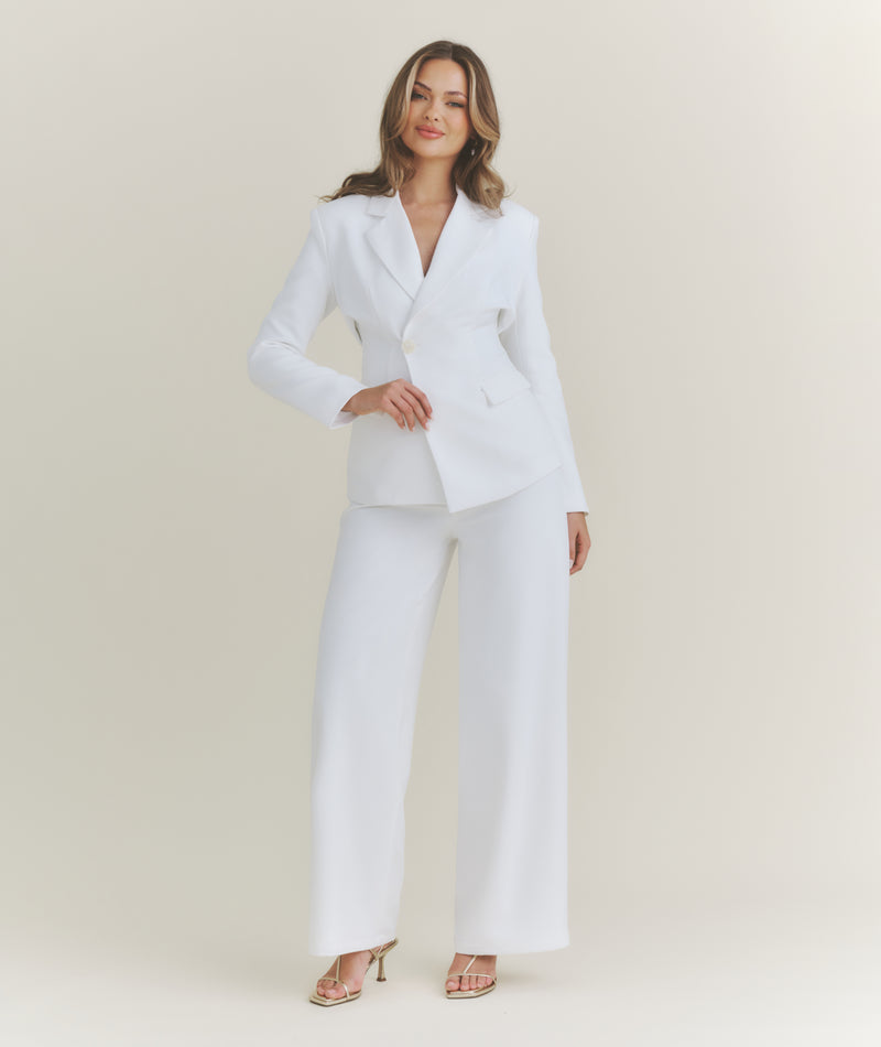 Wide Leg Tailored Pants - White
