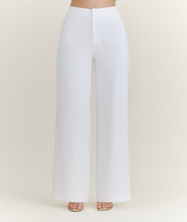 Wide Leg Tailored Pants - White