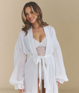Chiffon Sleeve Maxi Satin Robe - White