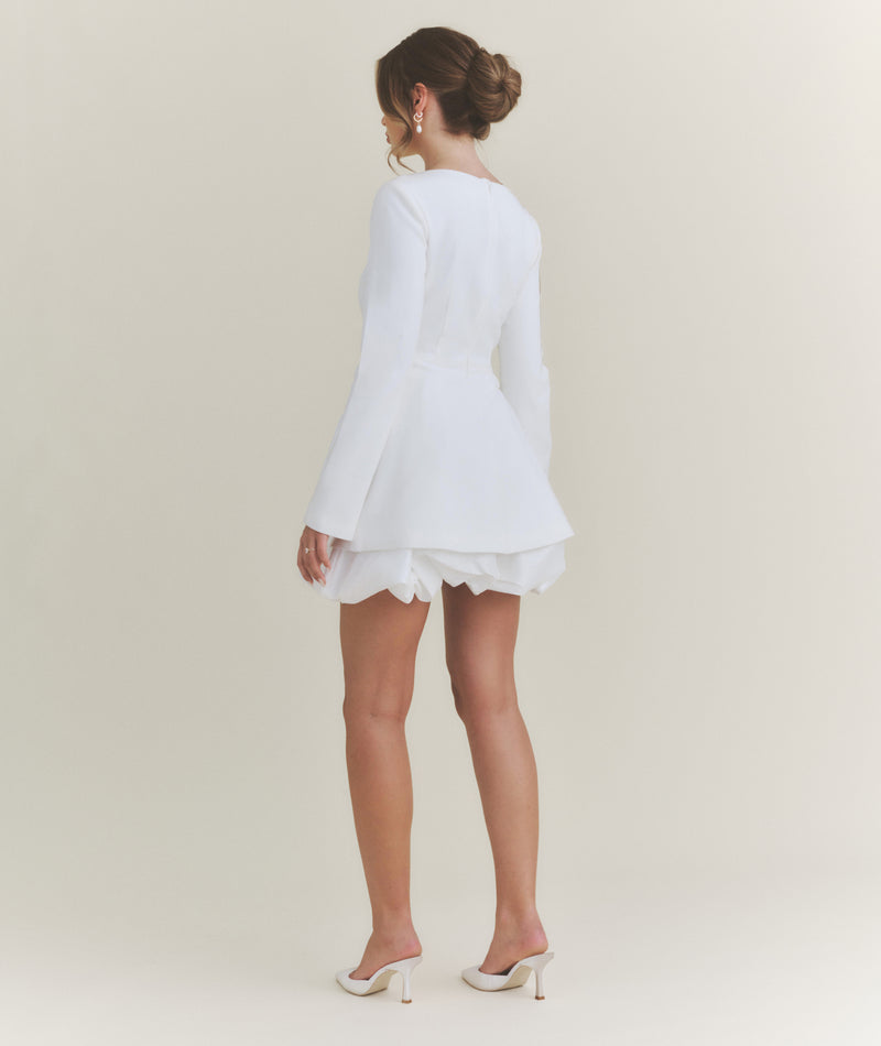 Split Sleeve Bubble Hem Mini Dress - White