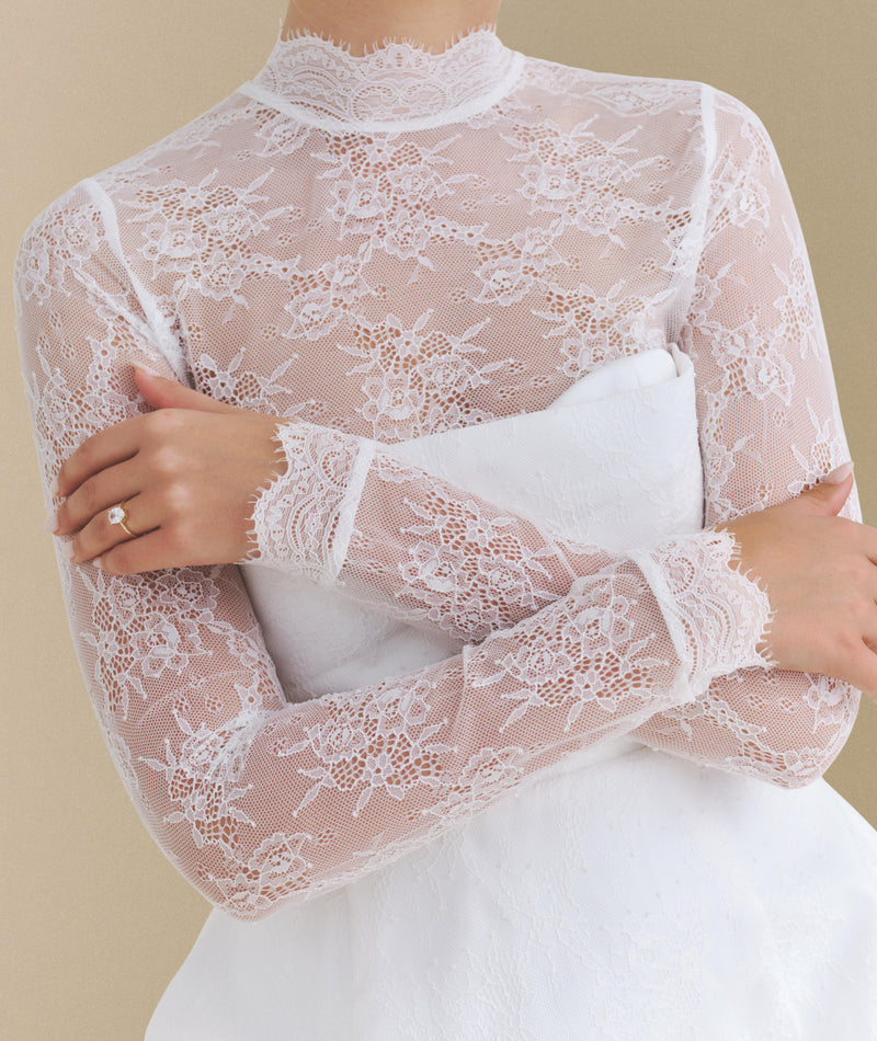 Lace Sleeve Cup Detail Mini Dress - White