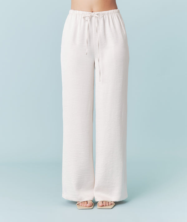 Satin Tie Waist Pants - Oyster