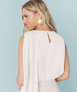 Satin Drape Detail High Neck Top - Cream