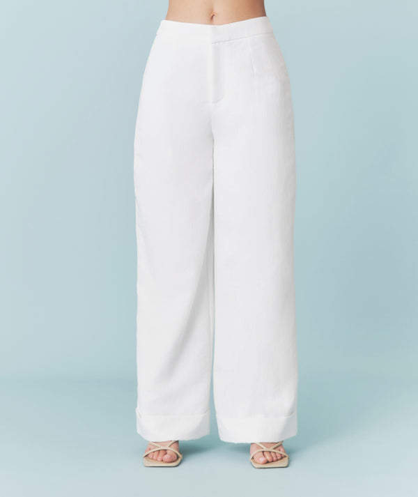 Textured Turn Up Tailored Pants - White