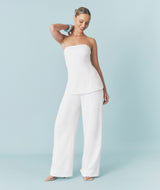 Textured Boned Bandeau Tailored Longline Top - White