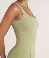 Square Neck Drop Hem Midi Dress - Sage