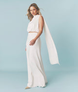 Satin Drape Detail High Neck Top - Cream