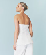 Textured Boned Bandeau Tailored Longline Top - White