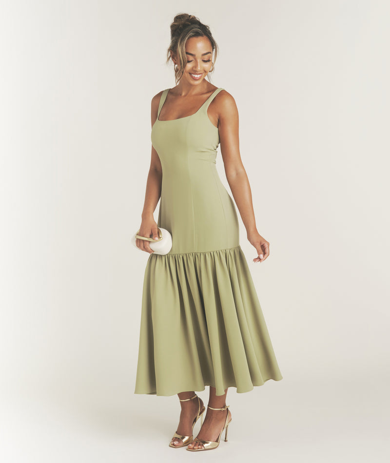 Square Neck Drop Hem Midi Dress - Sage- Size US 12 Square Neck Drop Hem Midi Dress - Sage- Size US 12