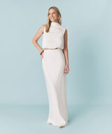 Satin Drape Detail High Neck Top - Cream