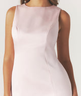 Anna Seam Detail Satin Shift Dress - Baby Pink