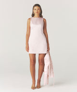 Anna Seam Detail Satin Shift Dress - Baby Pink
