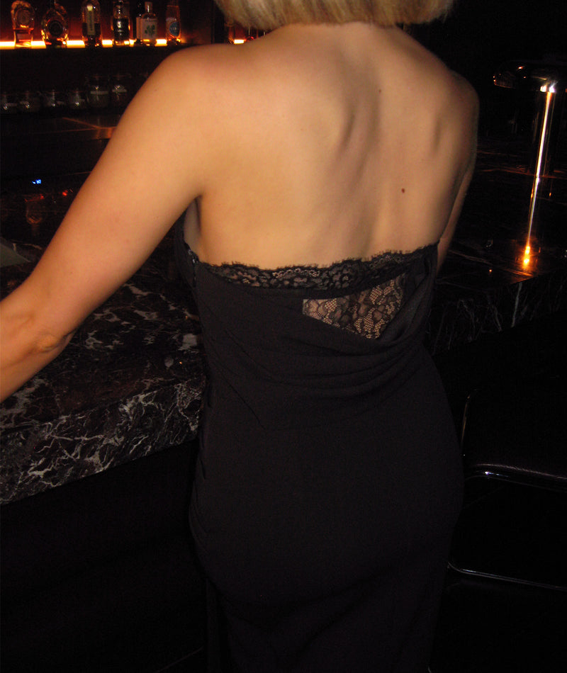 Lace Boned Bandeau Midi Dress - Black