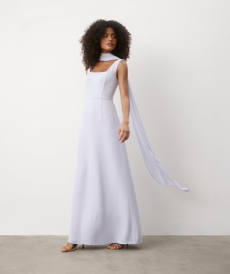 Square Neck Chiffon Bridesmaid Dress with Neck Scarf