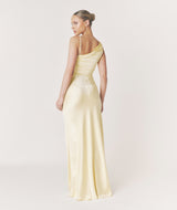 Cowl Asymmetrical Satin Bridesmaid Dress - Butter Lemon