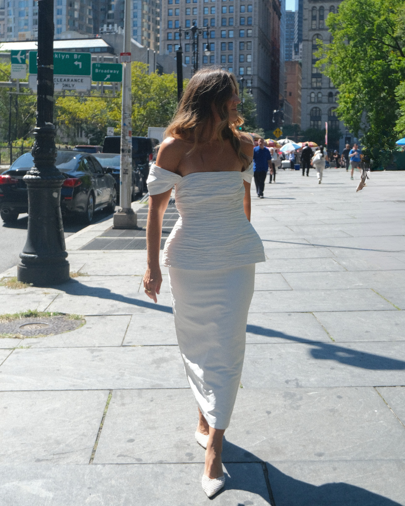 Bardot Peplum Midi Dress - Ivory