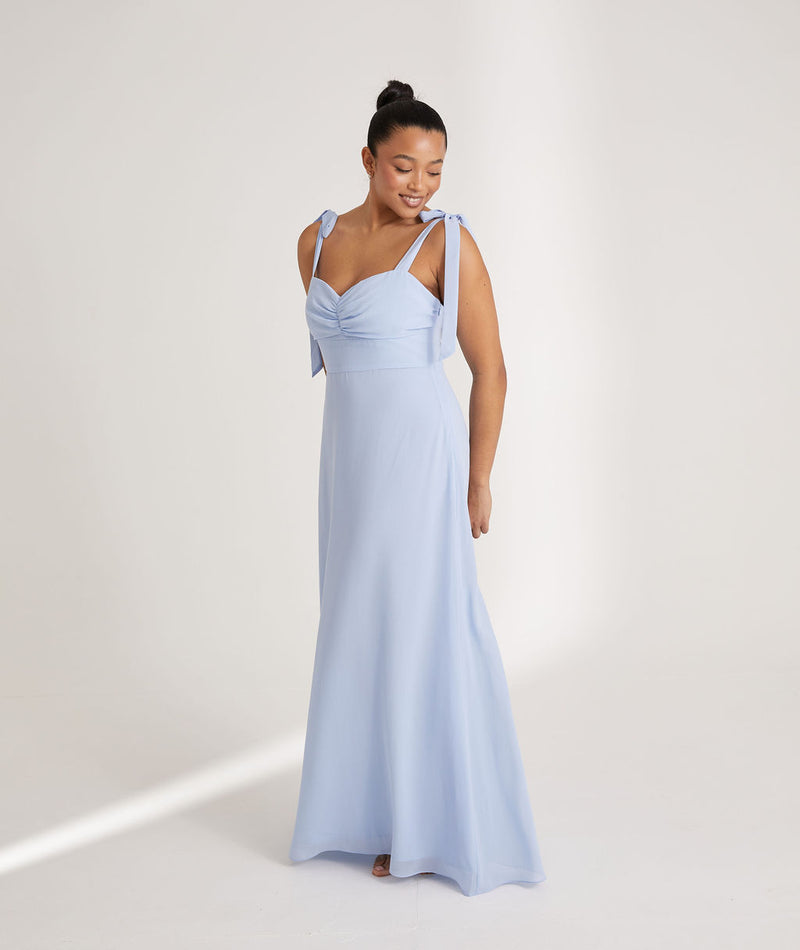 blue bridesmaid dress with bow Stacees Light Blue A-Line Bridesmaid Dress with Bow Tie Straps