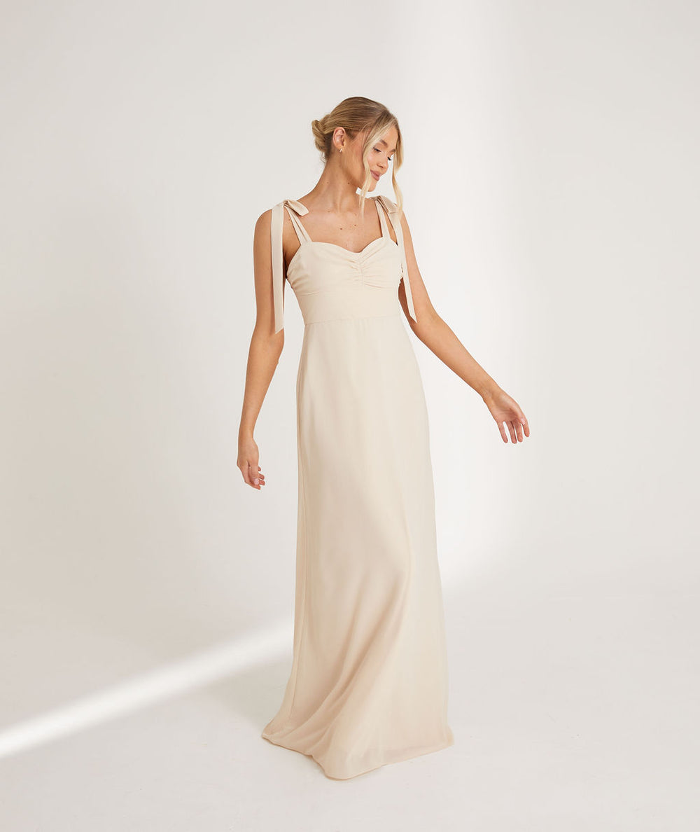 Wrap Tie Chiffon Bridesmaid Dress - Butter Cream- Size US 6 Wrap Tie Chiffon Bridesmaid Dress - Butter Cream- Size US 6