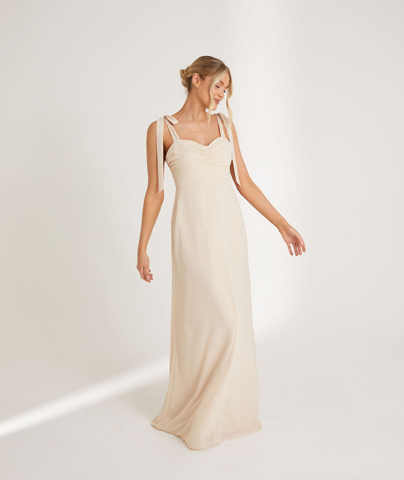 Bow Tie Chiffon Bridesmaid Dress - Butter Cream Six Stories Bow Tie Chiffon Bridesmaid Dress - Butter Cream Six Stories