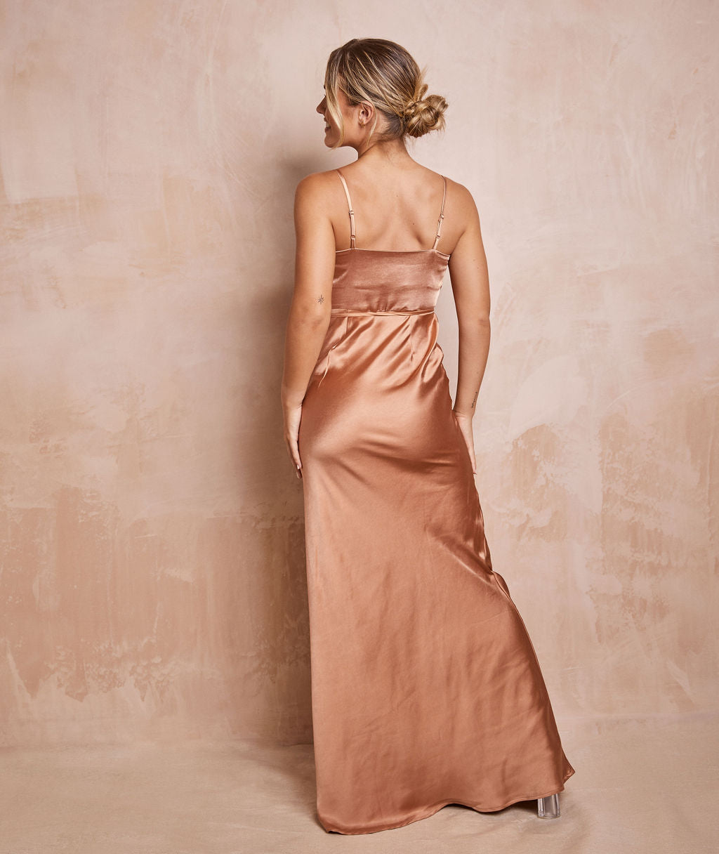 Cami Cowl Satin Bridesmaid Dress - Burnt Peach