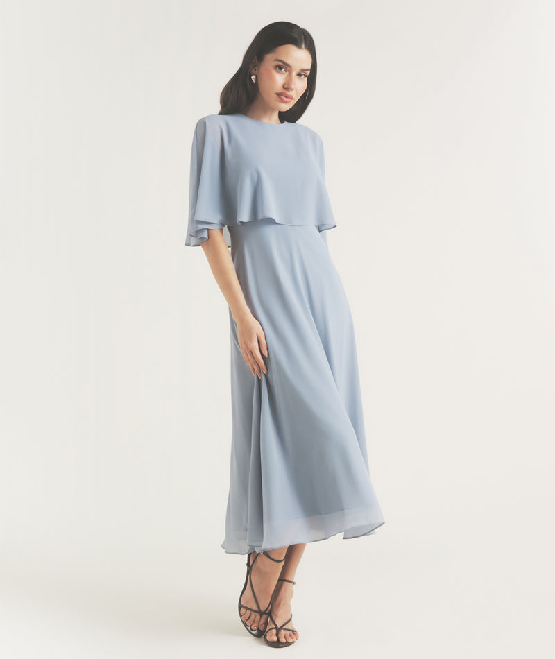 Cape Overlay Chiffon Midaxi Dress - Pale Blue