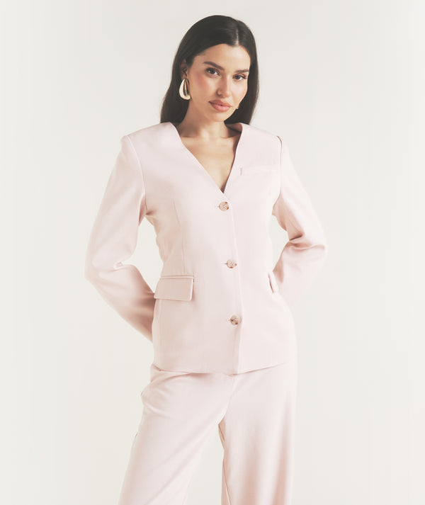 Collarless Tailored Jacket - Pink